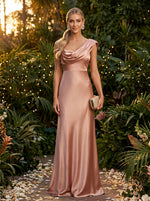 Satin Sheath Cowl Neck Simple Evening Dresses