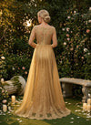 Sequin Mermaid Crew Neck Evening Dresses with Lace Applique