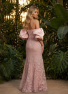 Tulle Mermaid Strapless Evening Dresses with Lace Applique