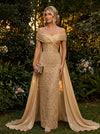 Laces Sheath Off the Shoulder Evening Dresses with Sash