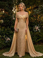 Laces Sheath Off the Shoulder Evening Dresses with Sash