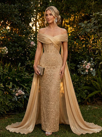 Laces Sheath Off the Shoulder Evening Dresses with Sash