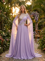 Chiffon A-Line High Neck Evening Dresses with Lace Applique