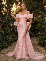 Tulle Mermaid Off the Shoulder Evening Dresses with Bow