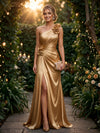 Satin Mermaid One Shoulder Evening Dresses with 3D Flowers