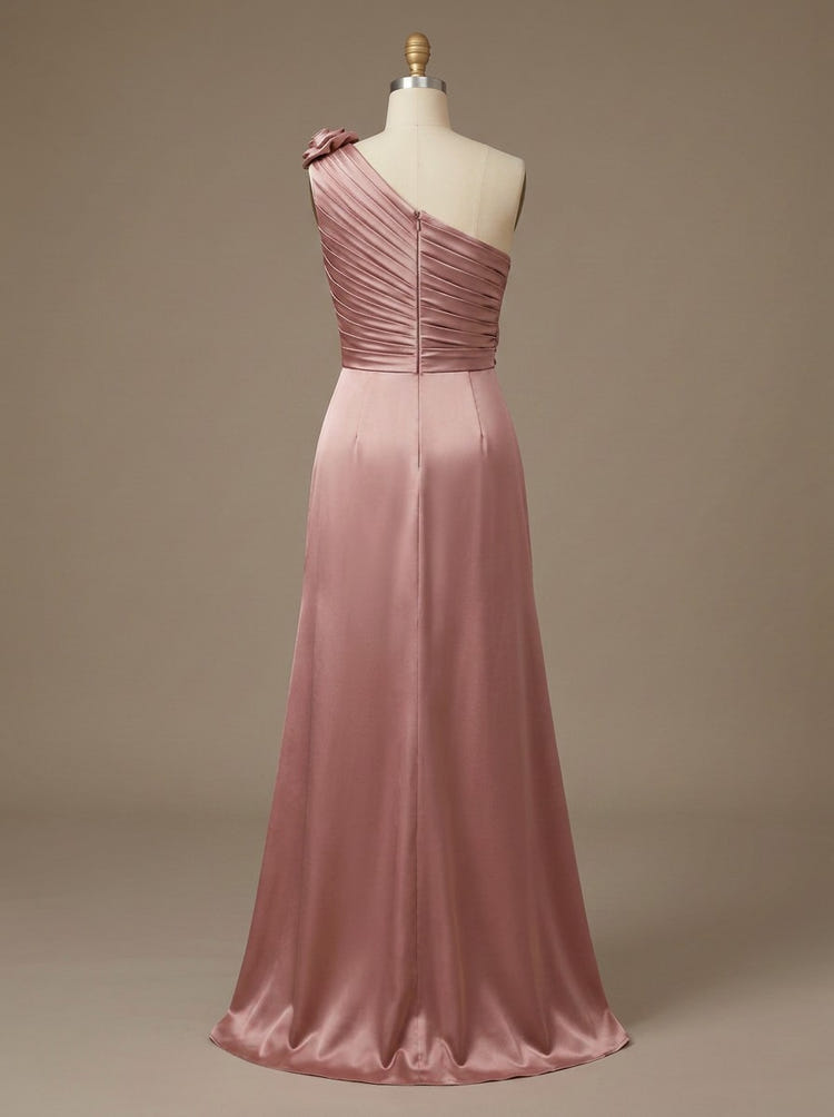 Satin A Line One Shoulder Evening Dresses with 3D Flowers