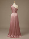 Satin A Line One Shoulder Evening Dresses with 3D Flowers