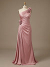 Satin A Line One Shoulder Evening Dresses with 3D Flowers