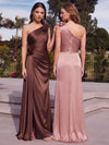 Satin A Line One Shoulder Evening Dresses with 3D Flowers