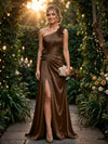 Satin A Line One Shoulder Evening Dresses with 3D Flowers