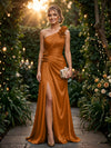 Satin A Line One Shoulder Evening Dresses with 3D Flowers