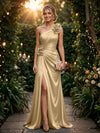 Satin A Line One Shoulder Evening Dresses with 3D Flowers