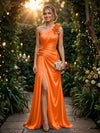 Satin A Line One Shoulder Evening Dresses with 3D Flowers