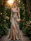 Satin A Line One Shoulder Evening Dresses with 3D Flowers