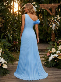 Chiffon Mermaid One Shoulder Evening Dresses with 3D Flowers