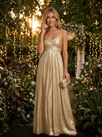 Metallic Satin A-Line Strapless Pleated Evening Dresses