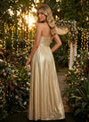Metallic Satin A-Line Strapless Pleated Evening Dresses