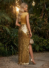 Satin Mermaid Boat Neck  Evening Dresses with Sequin