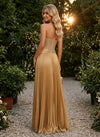 Metallic Satin A-Line Strapless Delicate Pleated Evening Dresses
