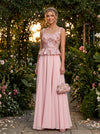 Chiffon A-Line Square Neck Evening Dresses with Embroidery