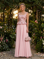 Chiffon A-Line Square Neck Evening Dresses with Embroidery