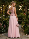Chiffon A-Line Square Neck Evening Dresses with Embroidery