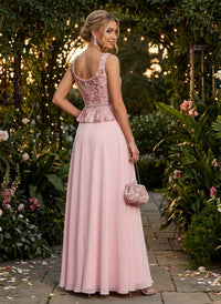 Chiffon A-Line Square Neck Evening Dresses with Embroidery