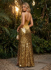 Sequin Mermaid U-Neck Evening Dresses with Side Slit