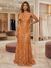Tulle A-Line One Shoulder Evening Dresses with Floral Embroidery