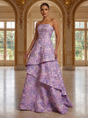 Jacquard A-Line Strapless Tiered Evening Dresses