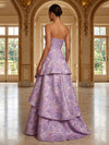 Jacquard A-Line Strapless Tiered Evening Dresses