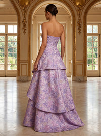 Jacquard A-Line Strapless Tiered Evening Dresses