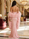 Sequin Mermaid Halter Evening Dresses with Feather Shawl