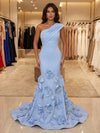 Jersey Mermaid One Shoulder Evening Dresses with 3D Flowers