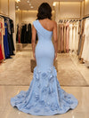Jersey Mermaid One Shoulder Evening Dresses with 3D Flowers
