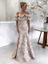 Jacquard Mermaid Off the Shoulder Evening Dresses with Ruffles