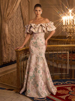Jacquard Mermaid Off the Shoulder Evening Dresses with Ruffles
