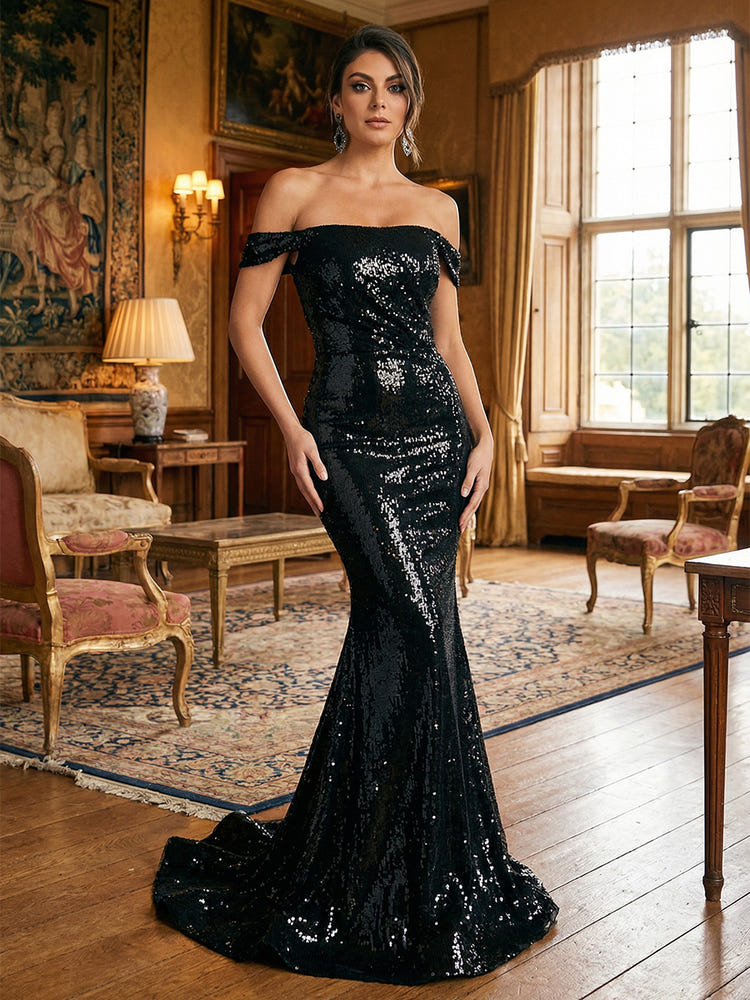 Sequin Mermaid Off the Shoulder Glitter Evening Dresses