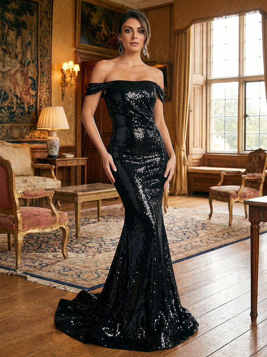 Sequin Mermaid Off the Shoulder Glitter Evening Dresses