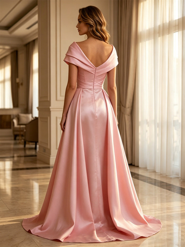 Satin Sheath One Shoulder Evening Dresses with Sequin Embroidery