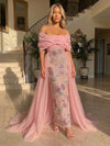 Tulle Sheath Off the Shoulder Evening Dresses with Sequin Embroidery