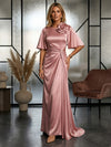 Satin Sheath Crew Neck Mother of the Bride Dresses with 3D Flowers