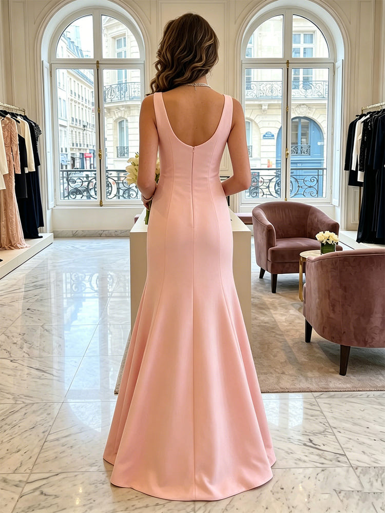 Satin Mermaid Square Neck Evening Dresses with 3D Flowers