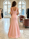 Satin Mermaid Square Neck Evening Dresses with 3D Flowers