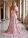 Tulle A-Line One Shoulder Evening Dresses with Floral Embroidery