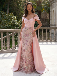 Satin Mermaid Off the Shoulder Evening Dresses with Sequin Embroidery