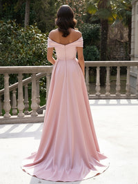 Satin Mermaid Off the Shoulder Evening Dresses with Sequin Embroidery