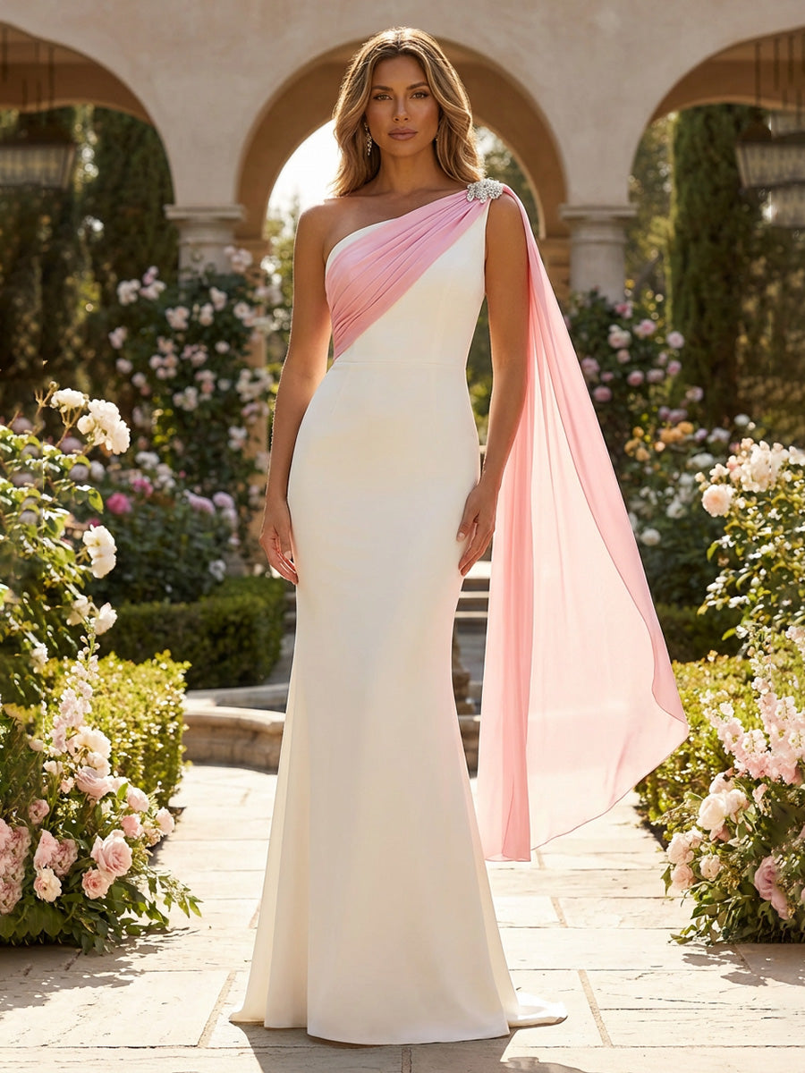 Satin Mermaid One Shoulder Evening Dresses with Sash