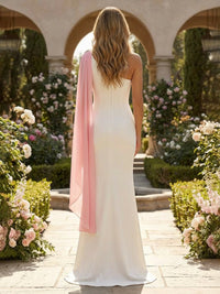 Satin Mermaid One Shoulder Evening Dresses with Sash