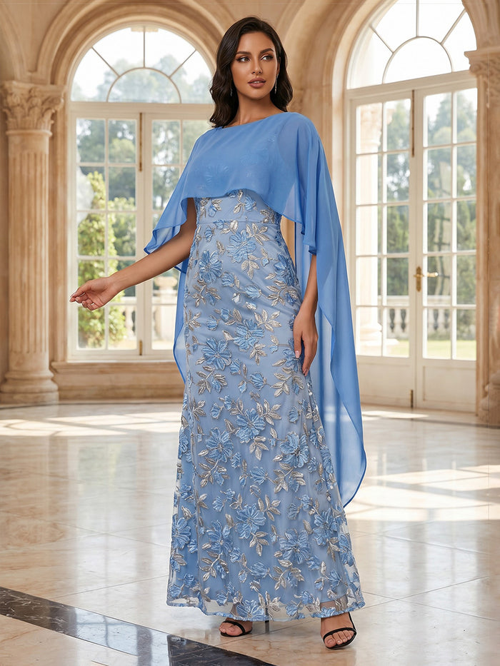 Tulle A-Line V Neck Evening Dresses with Floral Embroidery